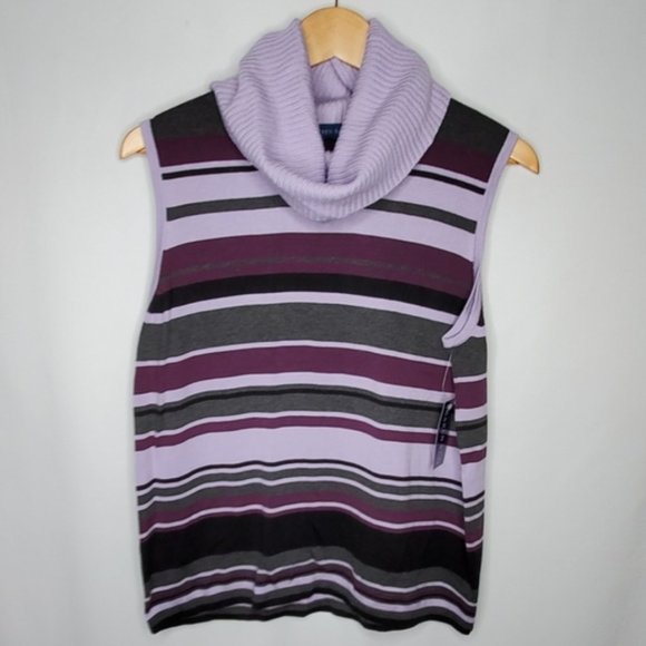 Karen Scott Striped Turtleneck Sleeveless Sweater Purple L - Picture 1 of 6